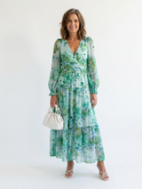 Althea | Langärmliges Blumenkleid Maxi – Grün