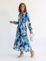 Althea | Langärmliges Blumenkleid Maxi – Blau