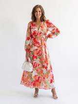 Althea | Langärmliges Blumenkleid Maxi – Orange