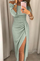Palmira | Elegante Abend-Silhouette Damenkleid – Silber Grün