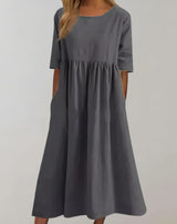 Brisa – Locker sitzendes Baumwollkleid – Grau