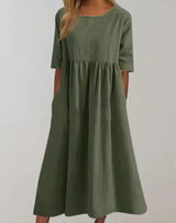 Diella – Kleid aus Baumwollleinen – Armeegrün