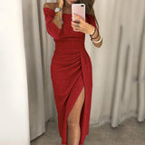 Amina Kleid | Elegantes Maxikleid mit Schlitz – Rot