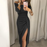 Amina Kleid | Elegantes Maxikleid mit Schlitz – Schwarz