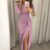 Claire – Elegantes Maxikleid mit stilvollem Schlitz – Rosa