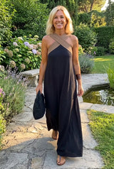 Delphine | Sommerkleid mit Kreuz-Detail – Schwarz