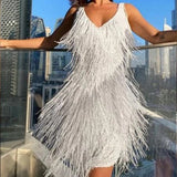 Andrea | Modernes Minikleid mit Quasten – Weiß
