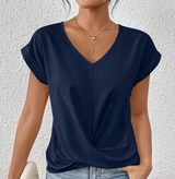 Angelika | Leichte Sommerbluse mit V Ausschnitt – Marineblau