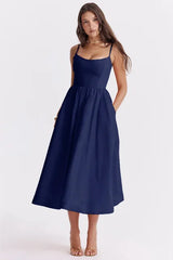 Abilene – Elegantes Midikleid aus Leinen – Marineblau