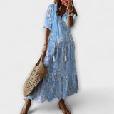 Anna – Damen Boho Sommerkleid – Hellblau