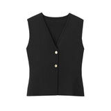 Ärmellose Damen-Strickweste mit Knopf-Front – Schwarz