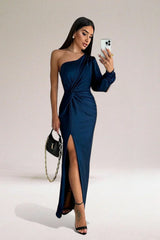Asymmetrisches Einärmeliges Abendkleid - Joy – Dunkelblau