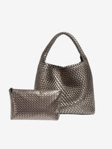 Luna Chic Oversized Woven Hobo Bag Aus Premium Veganen Leder Mit Passendem Reißverschlussbeutel – Silber Grau
