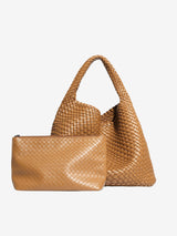 Luna Chic Oversized Woven Hobo Bag Aus Premium Veganen Leder Mit Passendem Reißverschlussbeutel – Tan