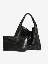 Luna Chic Oversized Woven Hobo Bag Aus Premium Veganen Leder Mit Passendem Reißverschlussbeutel – Schwarz