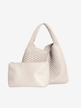 Luna Chic Oversized Woven Hobo Bag Aus Premium Veganen Leder Mit Passendem Reißverschlussbeutel – Off White