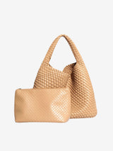 Luna Chic Oversized Woven Hobo Bag Aus Premium Veganen Leder Mit Passendem Reißverschlussbeutel – Beige