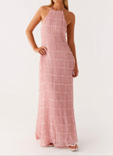 Juliana | Neckholder Transparent Maxikleid – Rosa
