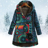 Damen Klassiker Blumen Kapuze Jacke | Winter – Blau
