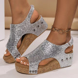 Briellae | Elegante Keilsandalette für Damen – Glitzer Silber