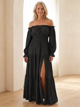 Adira | Off-Shoulder Smock-Maxikleid – Schwarz