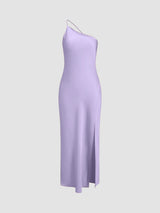 Damen Rückenfrei Maxi Satin Kleid – Lila
