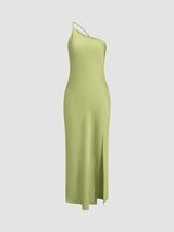 Damen Rückenfrei Maxi Satin Kleid – Grün