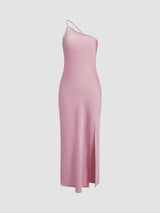 Damen Rückenfrei Maxi Satin Kleid – Rosa