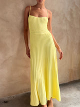 Geripptes Strick-Midikleid – Ärmelloses Sommerkleid – Geel