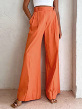 Damen Leinen-Baumwolle Weite Hose – Luftige Sommerhose – Orange