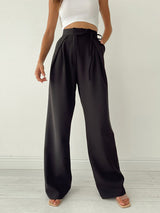 Damen Pantalon | Hohe Taille mit Schleifendetail und weitem Bein – Schwarz
