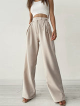 Damen Pantalon | Hohe Taille mit Schleifendetail und weitem Bein – Beige