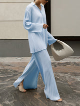Damen Set | Zweiteilige Ausführung mit Oberteil und Falten – Blau