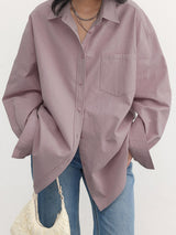 Damen Oversize Kragen mit Brusttasche Bluse – Lila