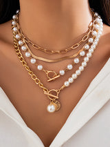 Elegante Perlenkette mit Goldkette – Mehrreihiges Design – Gold
