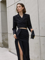 Emilia | Elegantes Zweiteiler-Set mit Cropped Blazer & Maxi-Rock – Schwarz