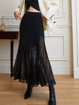 Annerose | Eleganter Plissee-Midirock aus transparentem Chiffon mit blickdichtem Unterrock – Schwarz