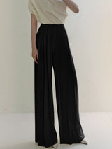 Elegante High-Waist Plissee-Hose mit weitem Bein – Büro & Freizeit – Schwarz