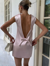 Damen Rückenfrei Mini Sommerkleid – Rosa