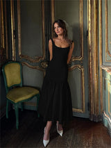 Evelyn | Elegantes Rüschen-Maxikleid für stilvolle Anlässe – Schwarz