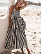Miriam | Elegantes Sommerkleid mit Streifenmuster & Smock-Top – Schwarz