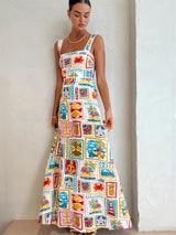 Ärmelloses Maxikleid mit Graffiti-Print – Sommermode mit Kunstflair – Multicolor