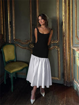 Evelyn | Elegantes Rüschen-Maxikleid für stilvolle Anlässe – Schwarz & Weiß