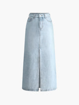 Sofia | Damen Midirock aus Denim mit Frontschlitz – Hellblau