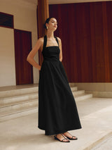 Charlotte | A-Linien Halterneck Maxikleid – Sommerliche Raffinesse – Schwarz