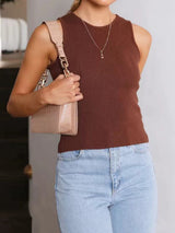Marie | Ärmelloses Bodycon Rippenstrick Tank Top – Braun