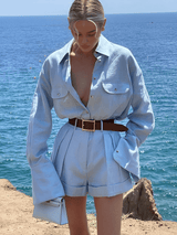Gabriele | Leinen-Zweiteiler mit Hemd & Shorts – Blau