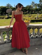 Mia | Elegantes Corsagen-Midikleid mit Spaghettiträgern – Feminine Raffinesse – Rot