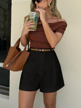Damen Shorts | hohe Taille mit geradem Bein und Hüftabschluss – Schwarz