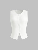 Leichtes Leinen-Mix Tanktop – Atmungsaktives Sommerhemd mit Knopfleiste – Weiß
